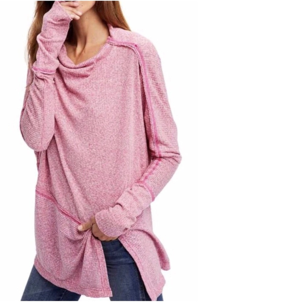 Free Peopleโ Londontown Thermal Top Raspberry Cowl Neck Long Sleeve Medium